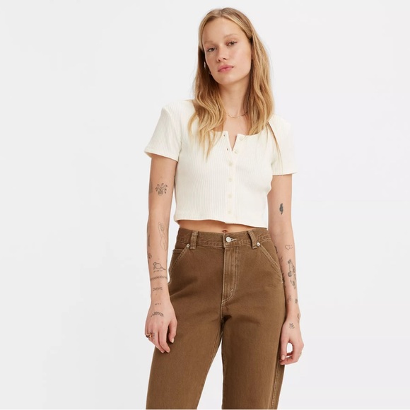 NEW Levi's Slim Fit "The Ribbed Tee" Size XL SHORT SLEEVE RACH TOP NWT - Picture 2 of 13